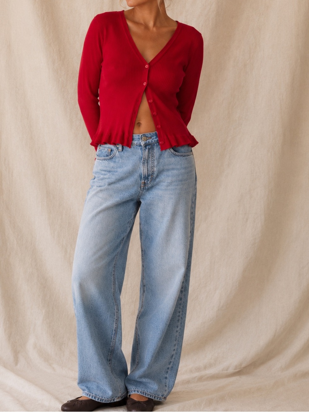 Vintage Margaret O’Leary Red Ruffle Cardigan Size M